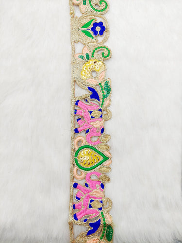 Cutwork Lace Trim With Intricate Hand Embroidered Elephants In Pink and Zardozi Embroidery, Floral Trims, Sari Border